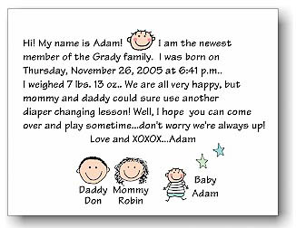 Pen At Hand Stick Figures Birth Announcements - Baby Face (color)